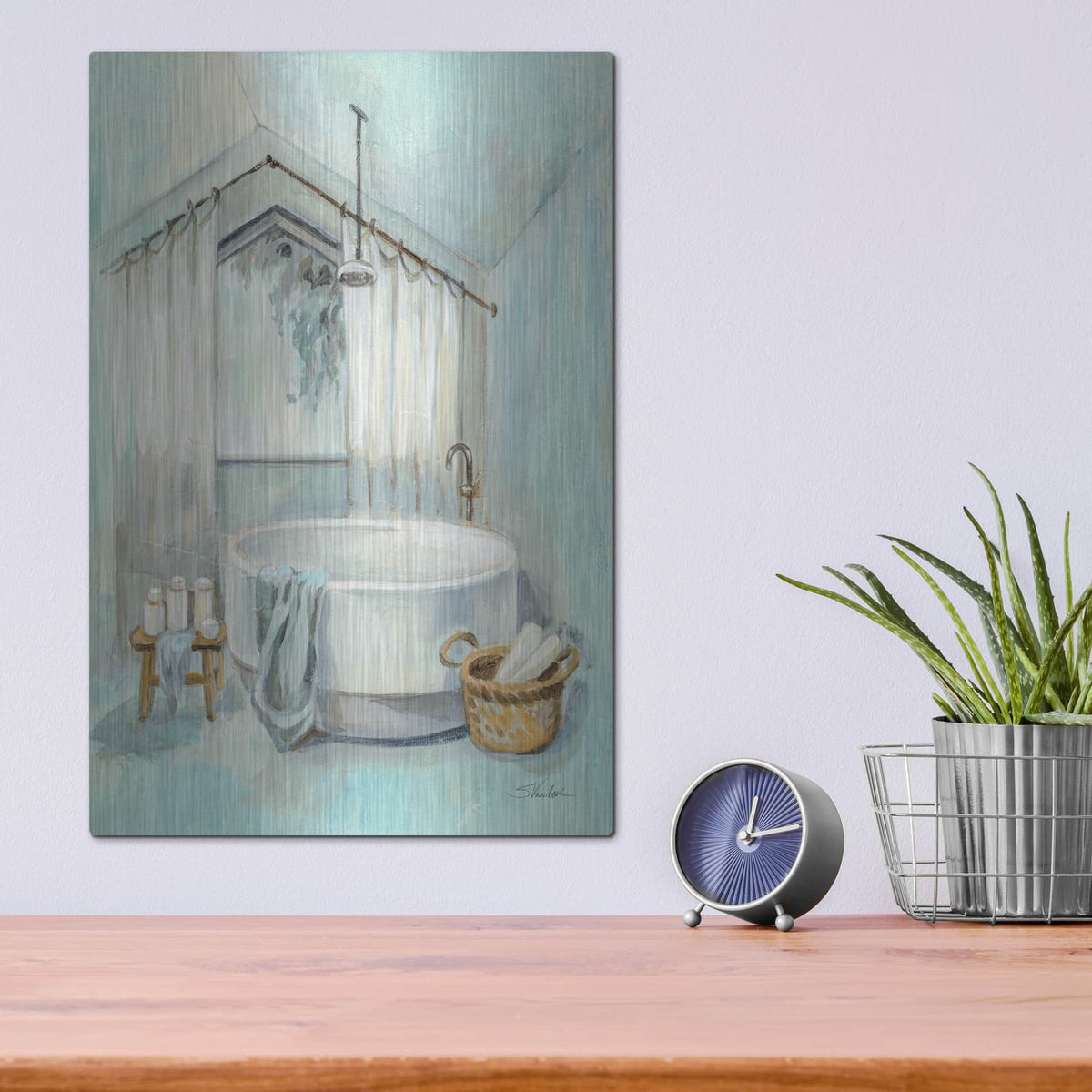 'Attic Aqua Bathroom 1' by Silvia Vassileva – Metal Wall Art, 12x16 room view