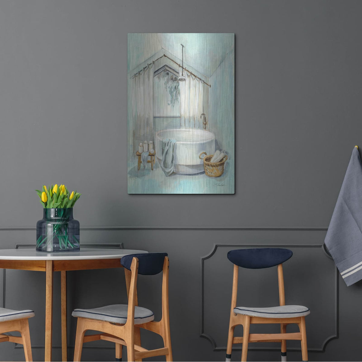'Attic Aqua Bathroom 1' by Silvia Vassileva – Metal Wall Art, 24x36 room view