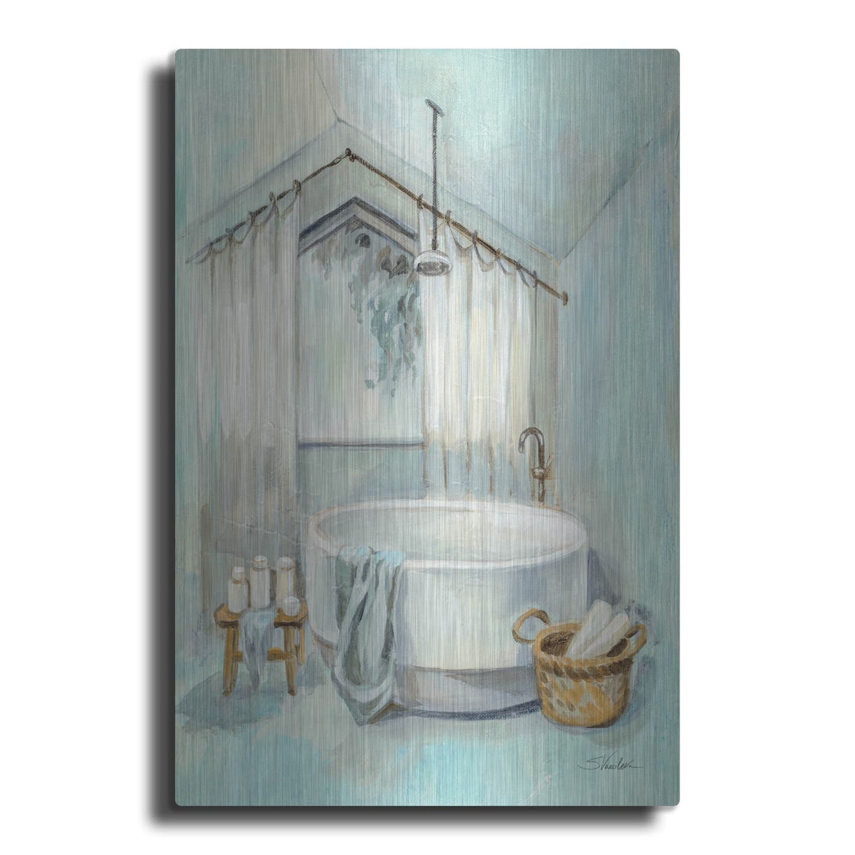 'Attic Aqua Bathroom 1' by Silvia Vassileva – Metal Wall Art