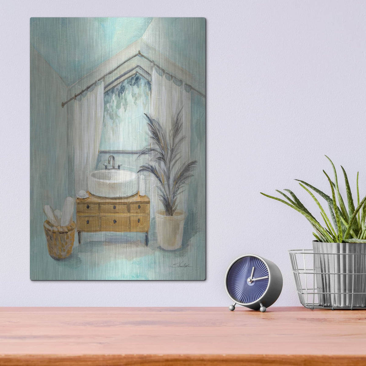 'Attic Aqua Bathroom 2' by Silvia Vassileva – Metal Wall Art, 12x16 room view