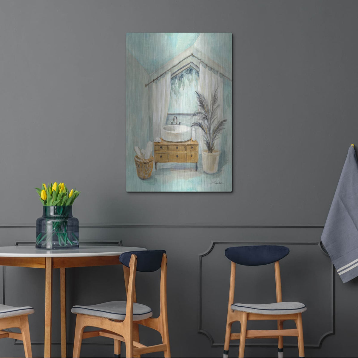 'Attic Aqua Bathroom 2' by Silvia Vassileva – Metal Wall Art, 24x36 room view