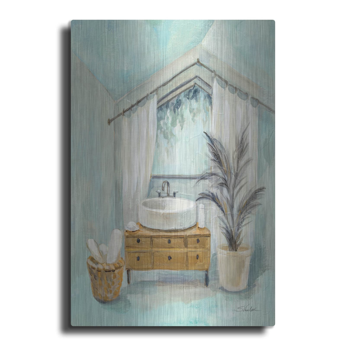 'Attic Aqua Bathroom 2' by Silvia Vassileva – Metal Wall Art