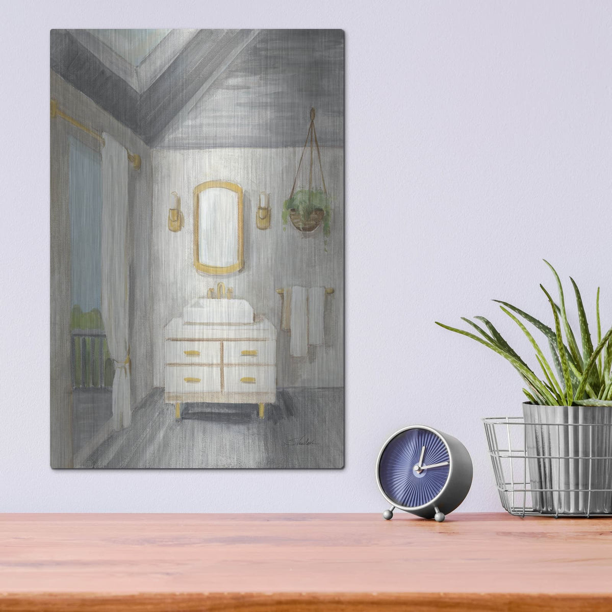 'Attic Bathroom 1 Gray Wood' by Silvia Vassileva – Metal Wall Art, 12x16 room view