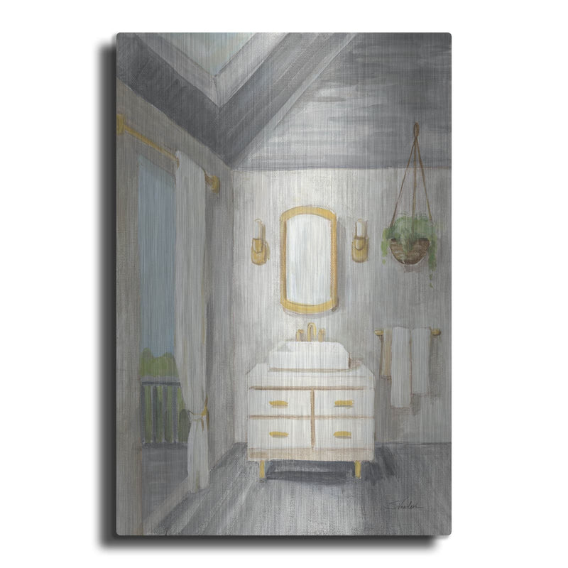 'Attic Bathroom 1 Gray Wood' by Silvia Vassileva – Metal Wall Art