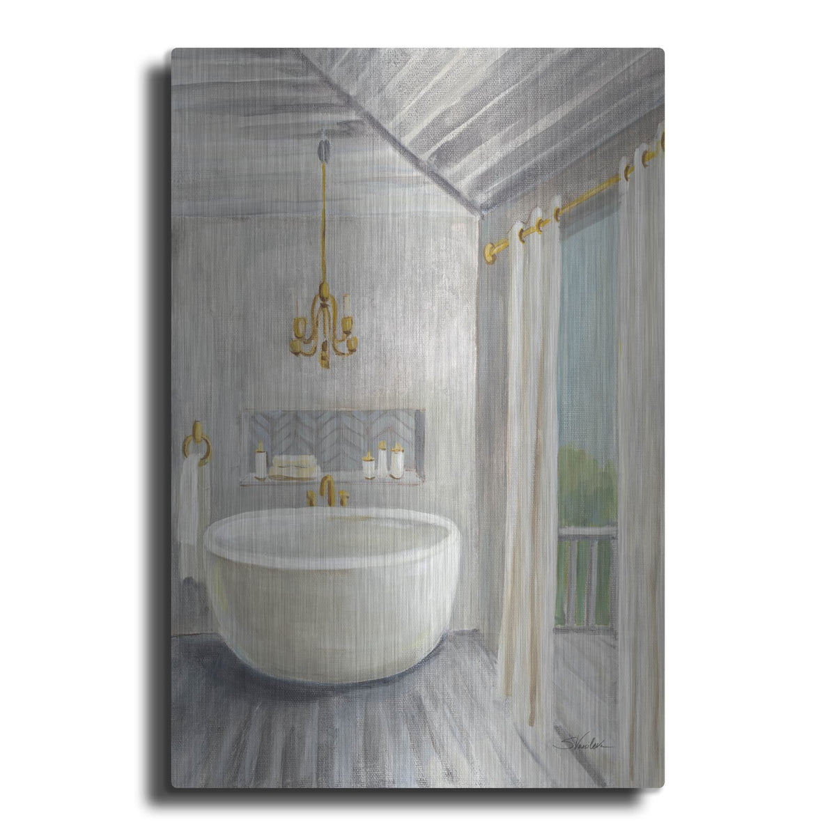 'Attic Bathroom 2 Gray Wood' by Silvia Vassileva – Metal Wall Art