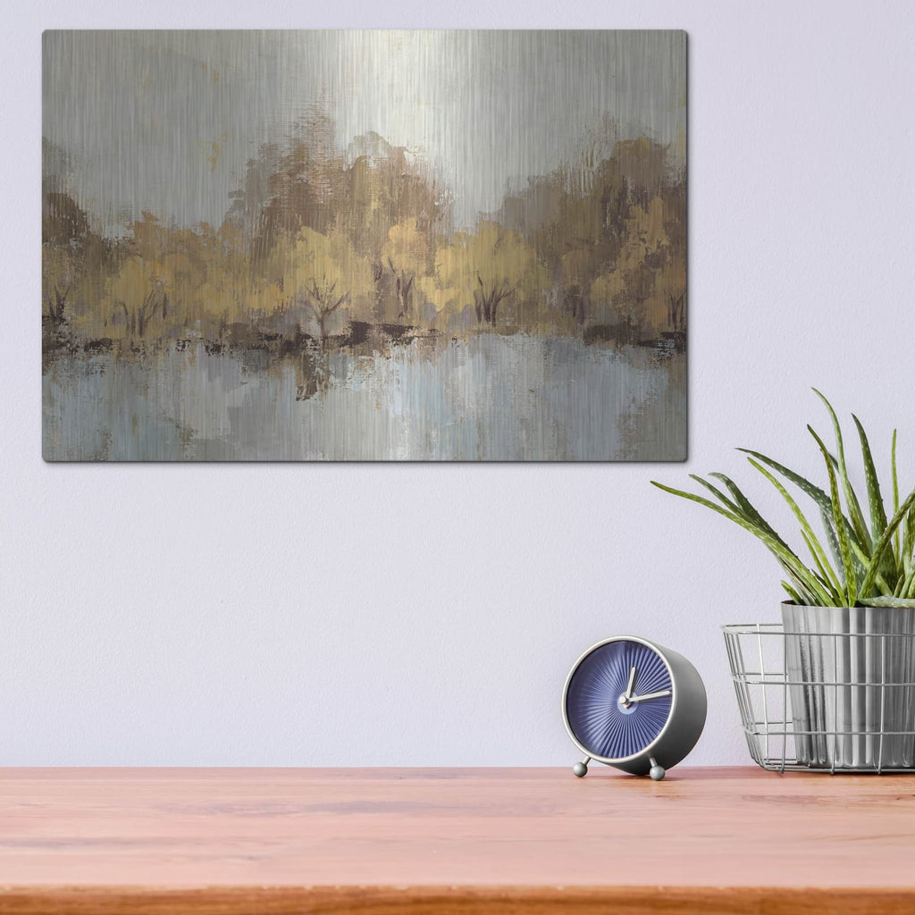 'Autumn River Reflection Gold' by Silvia Vassileva – Metal Wall Art, 16x12 room view