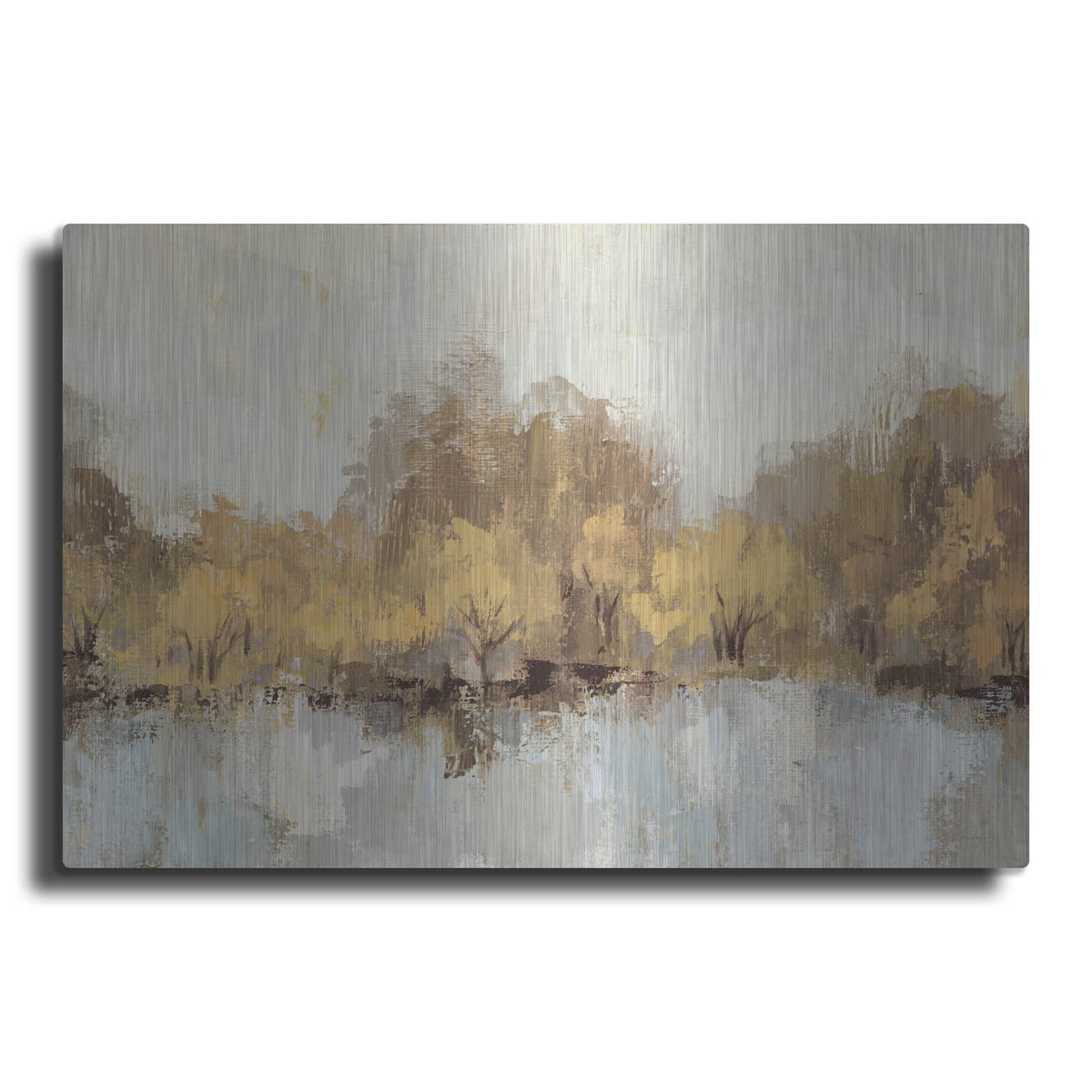 'Autumn River Reflection Gold' by Silvia Vassileva – Metal Wall Art