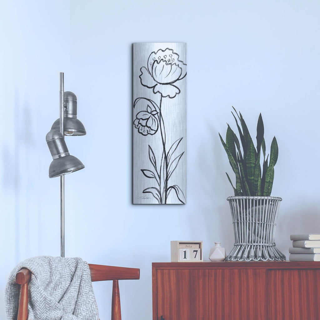 'Black And White Floral 2 Linen' by Silvia Vassileva – Metal Wall Art, 12x36 room view