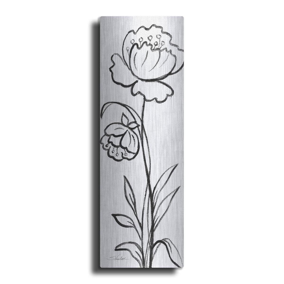 'Black And White Floral 2 Linen' by Silvia Vassileva – Metal Wall Art