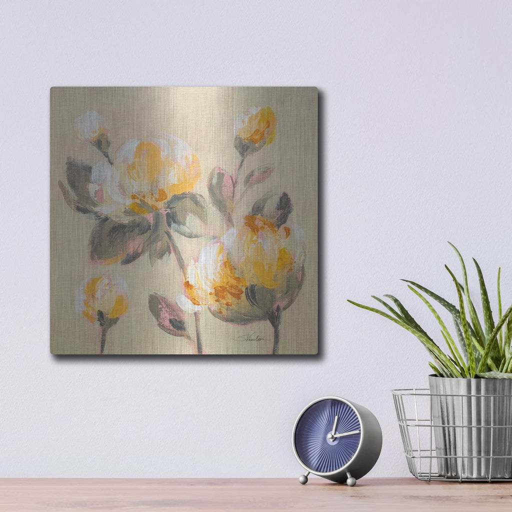 'Blooming Peony 2' by Silvia Vassileva – Metal Wall Art, 12x12 room view
