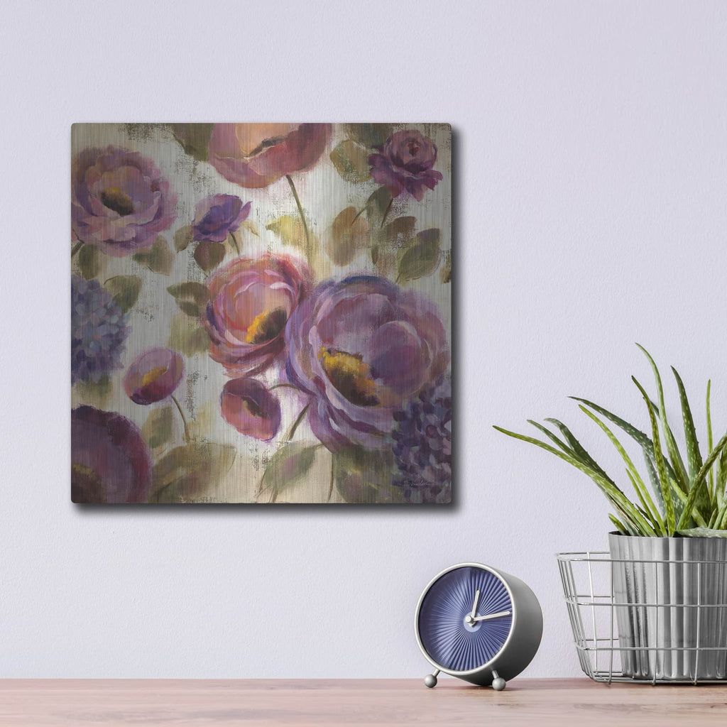 'Blue And Purple Flower Song 2' by Silvia Vassileva – Metal Wall Art, 12x12 room view