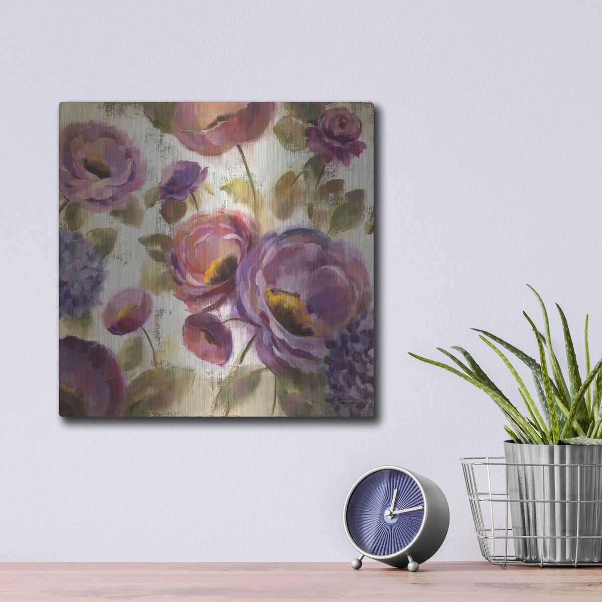 'Blue And Purple Flower Song 2' by Silvia Vassileva – Metal Wall Art, 12x12 room view