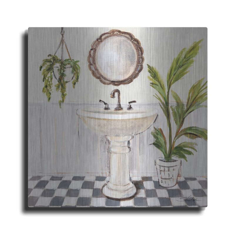 'Crisp Cottage Bathroom 2' by Silvia Vassileva – Metal Wall Art