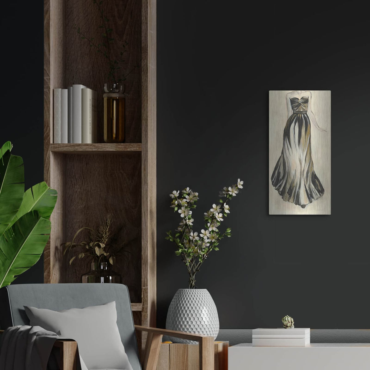 'Evening Gown 2 C' by Silvia Vassileva – Metal Wall Art, 12x24 room view