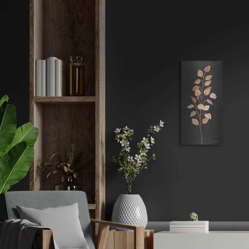 'Farm Branch 1 On Black' by Silvia Vassileva – Metal Wall Art, 12x24 room view