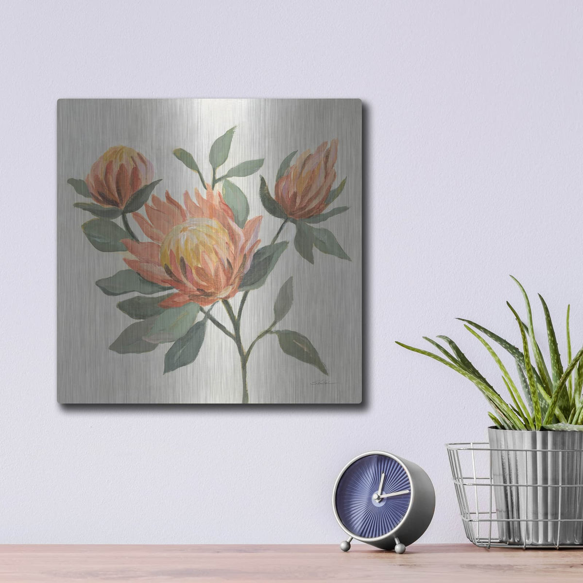 'Field Bloom 2 Warm' by Silvia Vassileva – Metal Wall Art, 12x12 room view