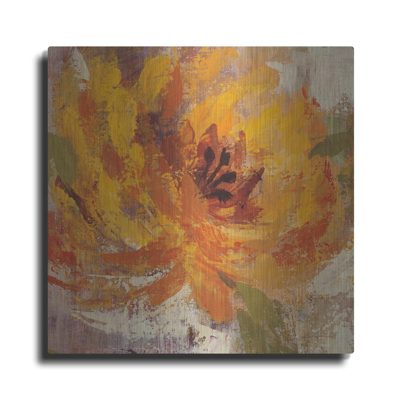 'Fiery Dahlias 1 Golden Flower' by Silvia Vassileva – Metal Wall Art