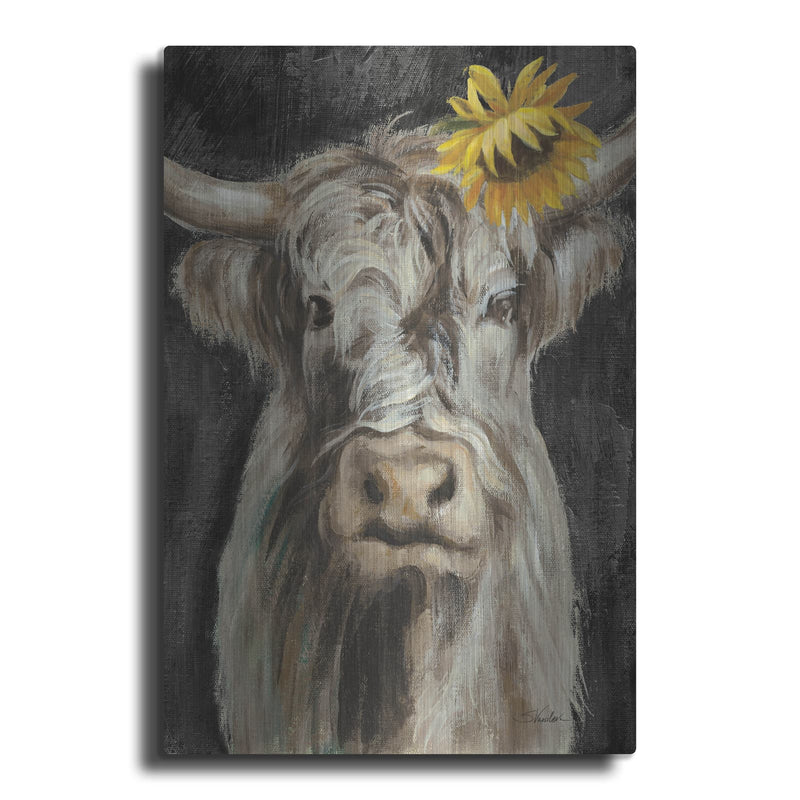 'Floral Highland Cow Vertical' by Silvia Vassileva – Metal Wall Art