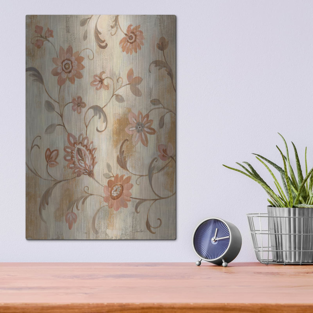 'Floral Scroll Motif' by Silvia Vassileva – Metal Wall Art, 12x16 room view