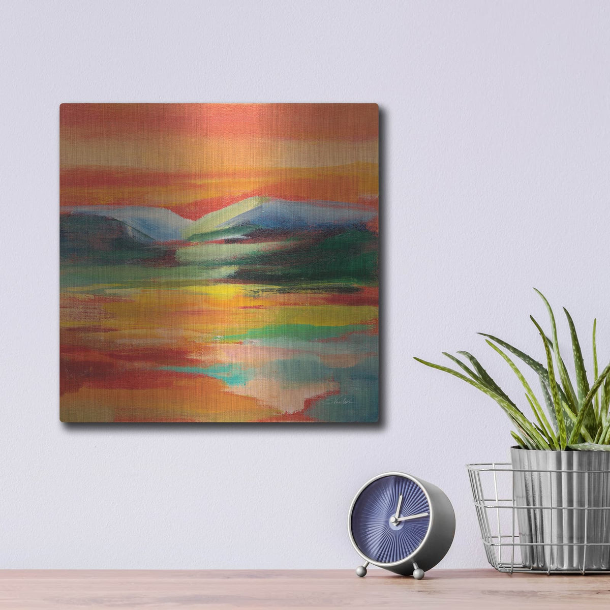 'Flower Hill Sunset 2' by Silvia Vassileva – Metal Wall Art, 12x12 room view