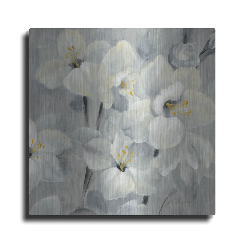 'Flowers On Gray 2' by Silvia Vassileva – Metal Wall Art