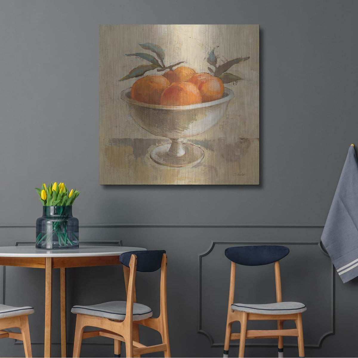 'Fruits In Old Bowl 2' by Silvia Vassileva – Metal Wall Art, 36x36 room view