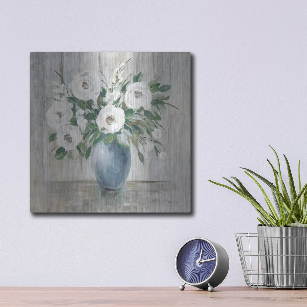 'Gray Barn Floral Light' by Silvia Vassileva – Metal Wall Art, 12x12 room view