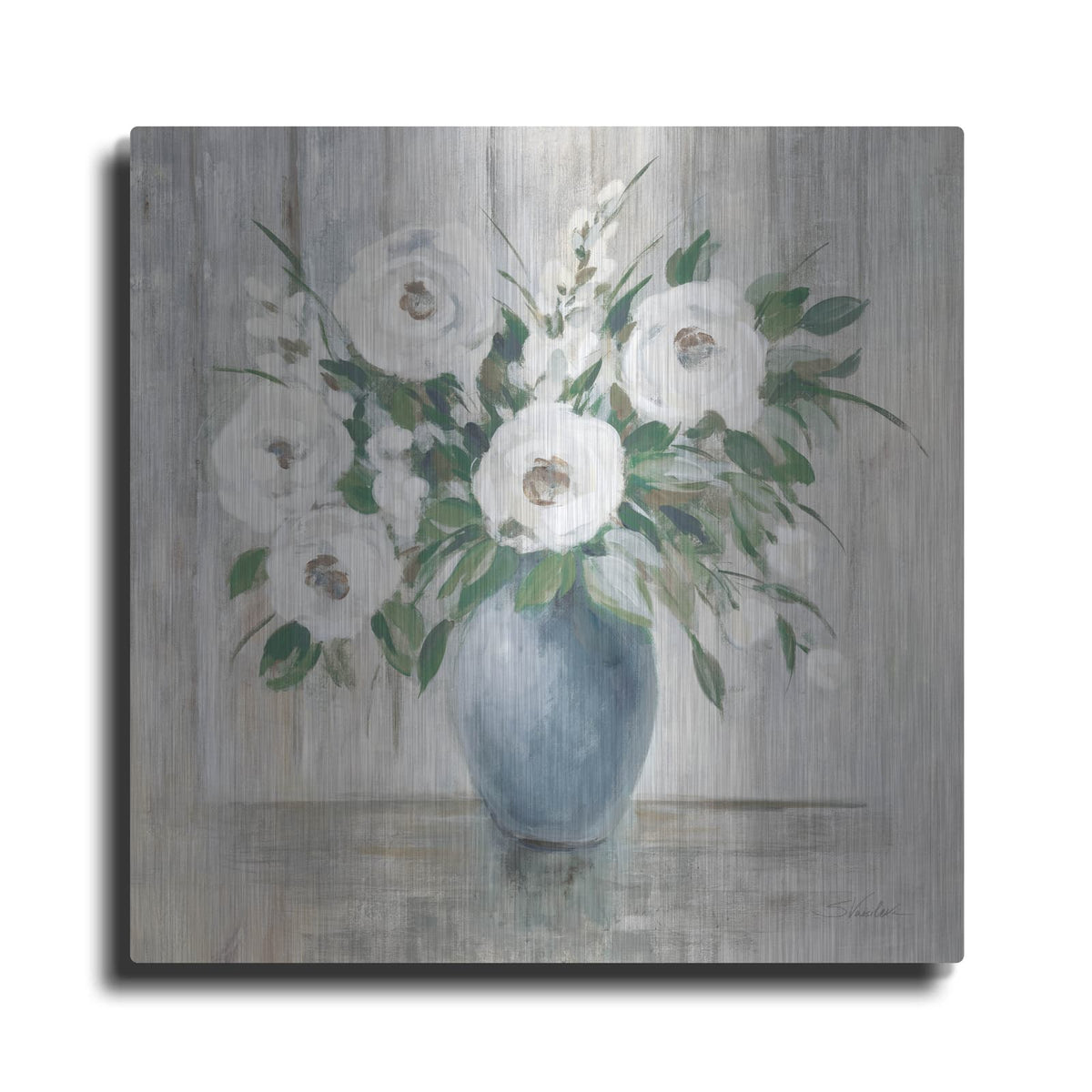 'Gray Barn Floral Light' by Silvia Vassileva – Metal Wall Art