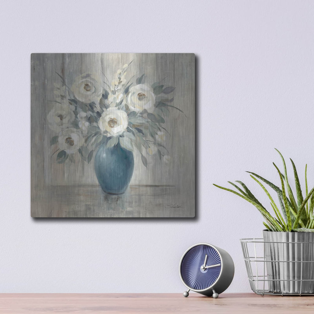 'Gray Barn Floral' by Silvia Vassileva – Metal Wall Art, 12x12 room view