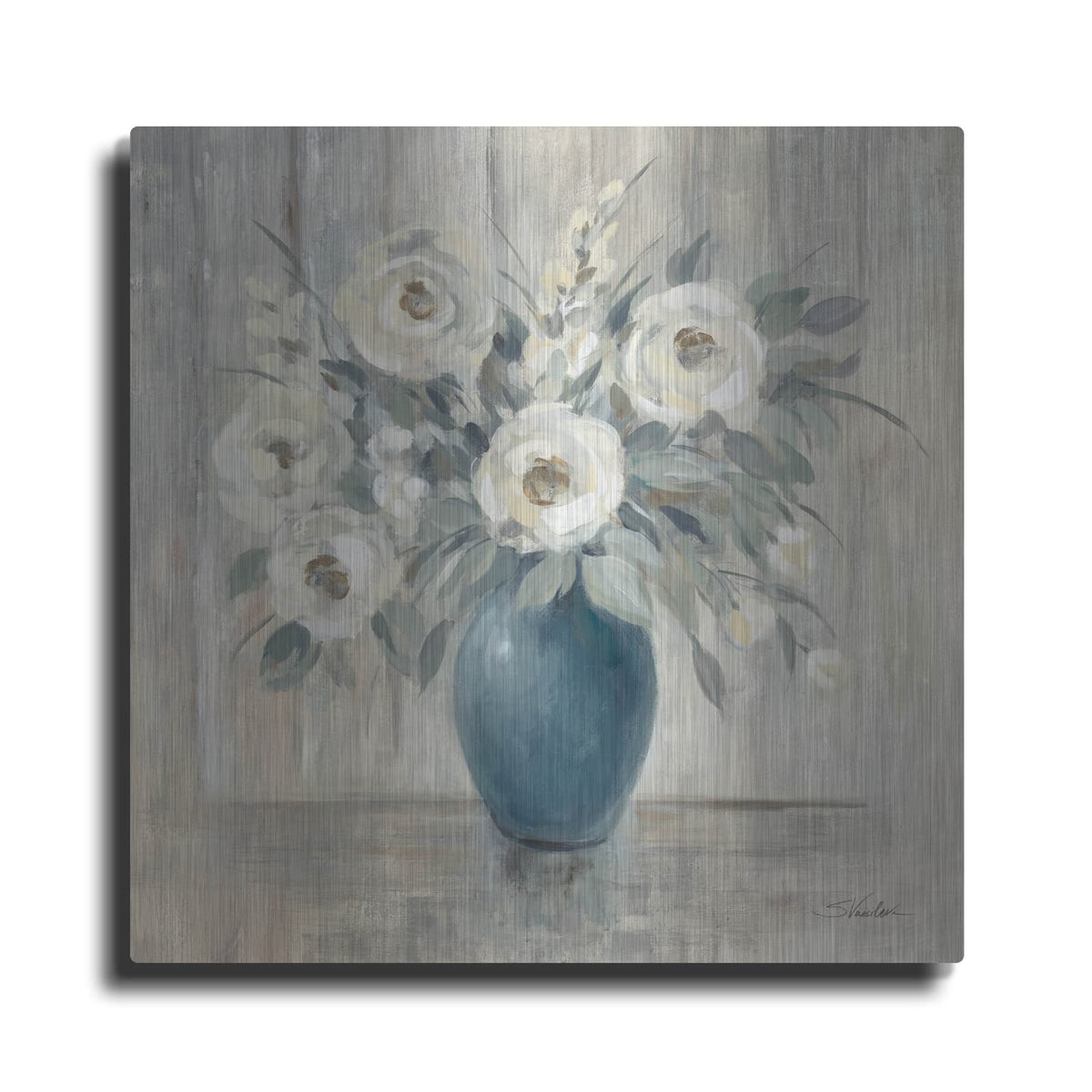 'Gray Barn Floral' by Silvia Vassileva – Metal Wall Art