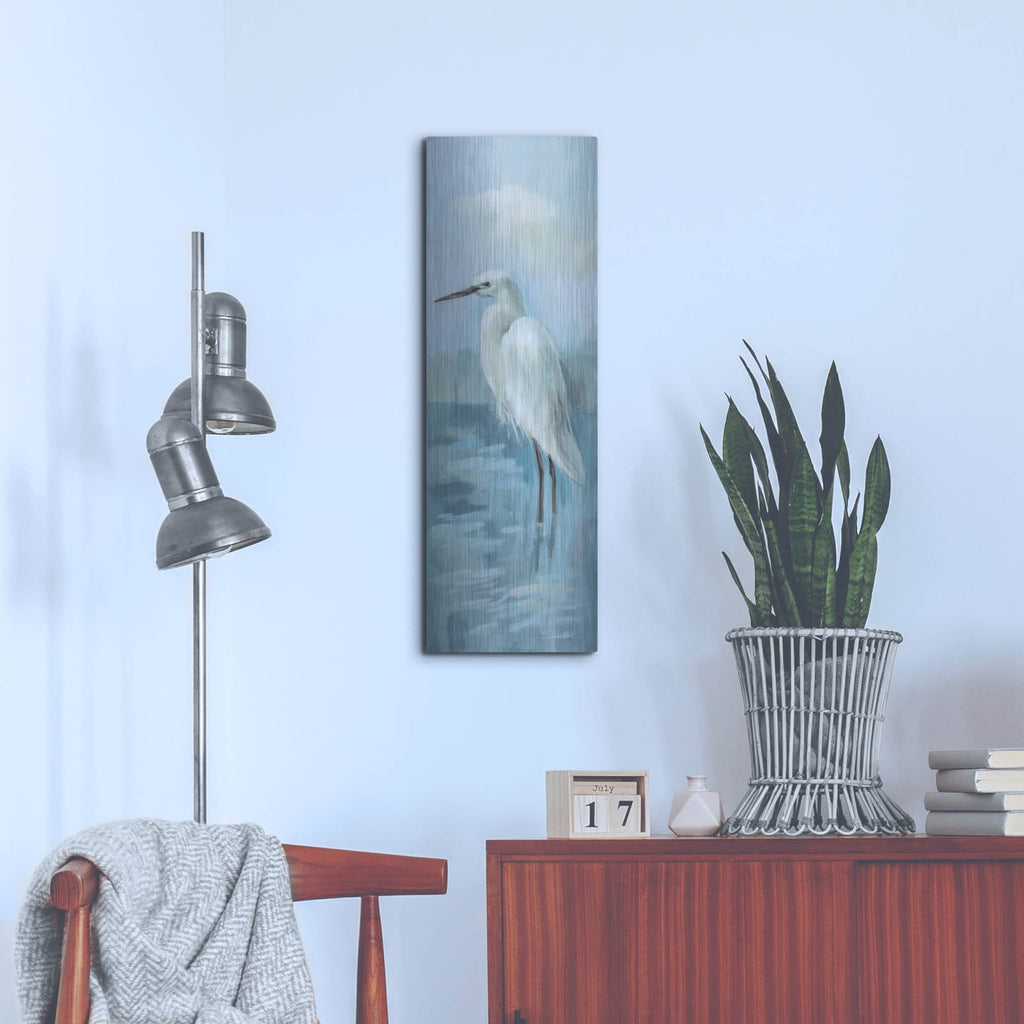 'Heron 2 Light' by Silvia Vassileva – Metal Wall Art, 12x36 room view
