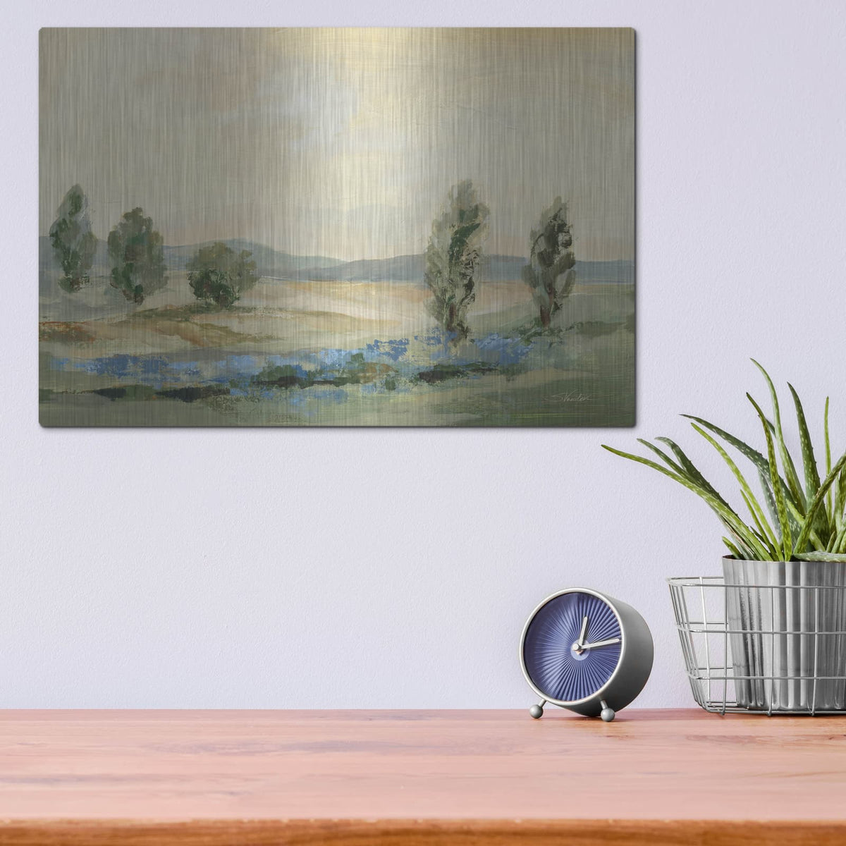 'Jade Green Landscape' by Silvia Vassileva – Metal Wall Art, 16x12 room view