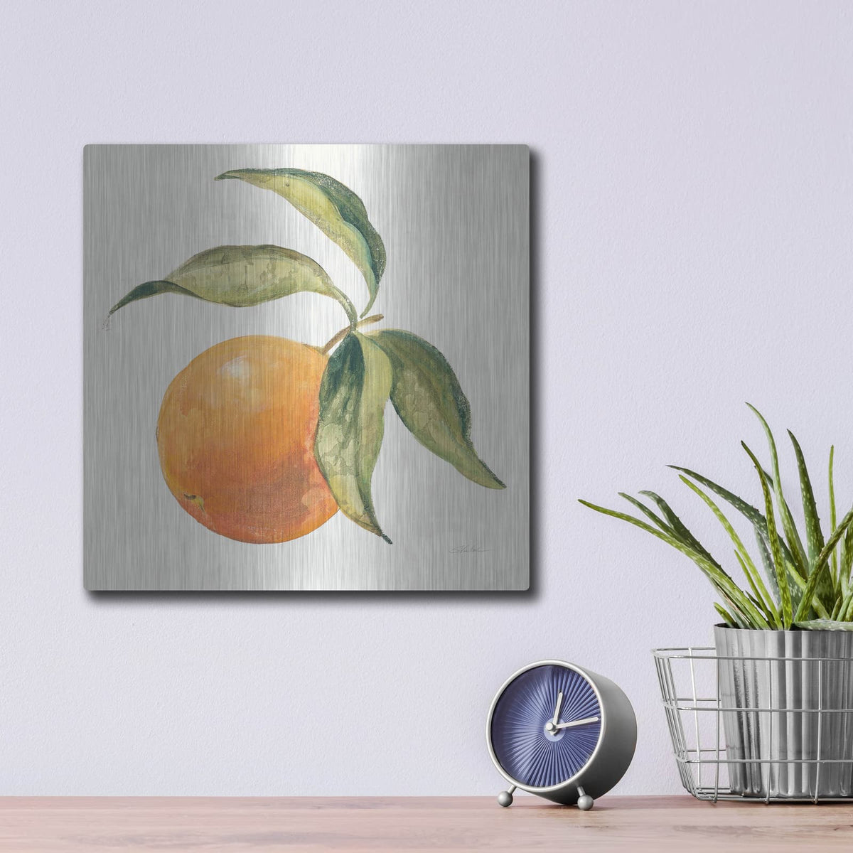 'Le Orange On Cream' by Silvia Vassileva – Metal Wall Art, 12x12 room view