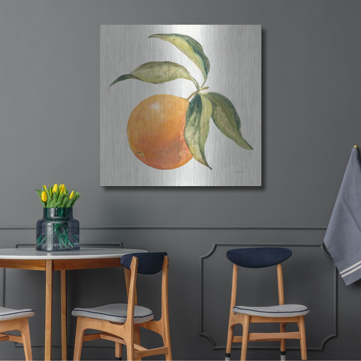 'Le Orange On Cream' by Silvia Vassileva – Metal Wall Art, 36x36 room view