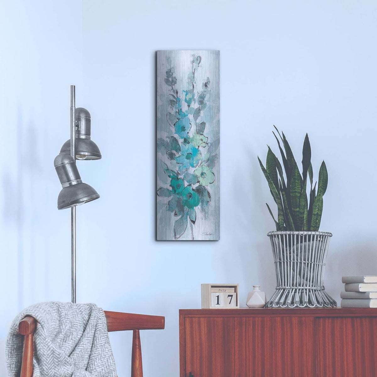 'Loose Bouquet Of Flowers 2 Blue Gray' by Silvia Vassileva – Metal Wall Art, 12x36 room view