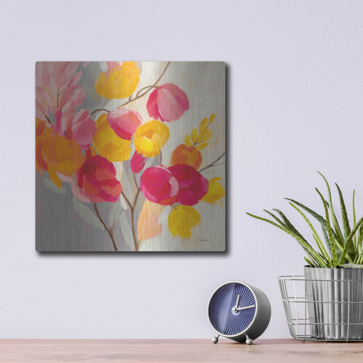 'Magenta Bloom 1' by Silvia Vassileva – Metal Wall Art, 12x12 room view
