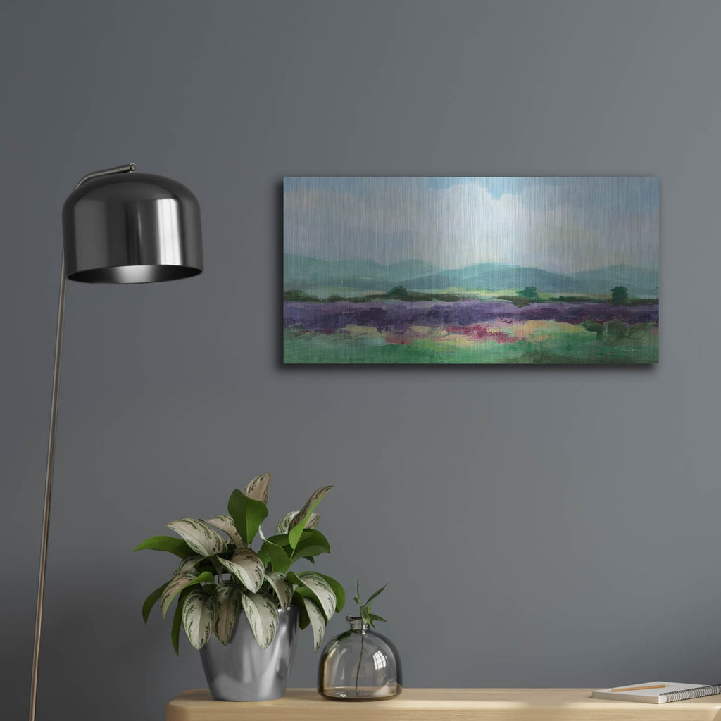 'May Lavender Field 1' by Silvia Vassileva – Metal Wall Art, 24x12 room view