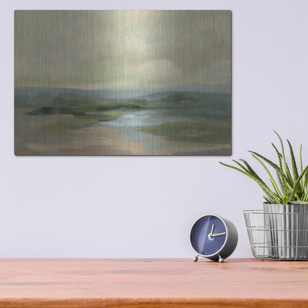'Muted Green Landscape' by Silvia Vassileva – Metal Wall Art, 16x12 room view