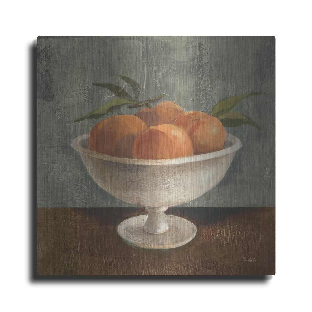 'Peaches In Old Bowl Neutral' by Silvia Vassileva – Metal Wall Art