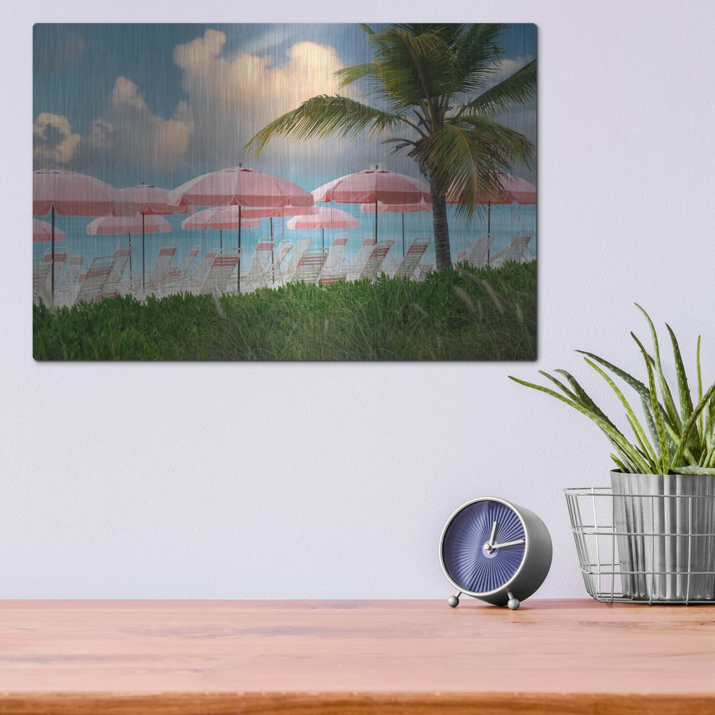 'Pink Umbrella' by Dennis Frates – Metal Wall Art, 16x12 room view