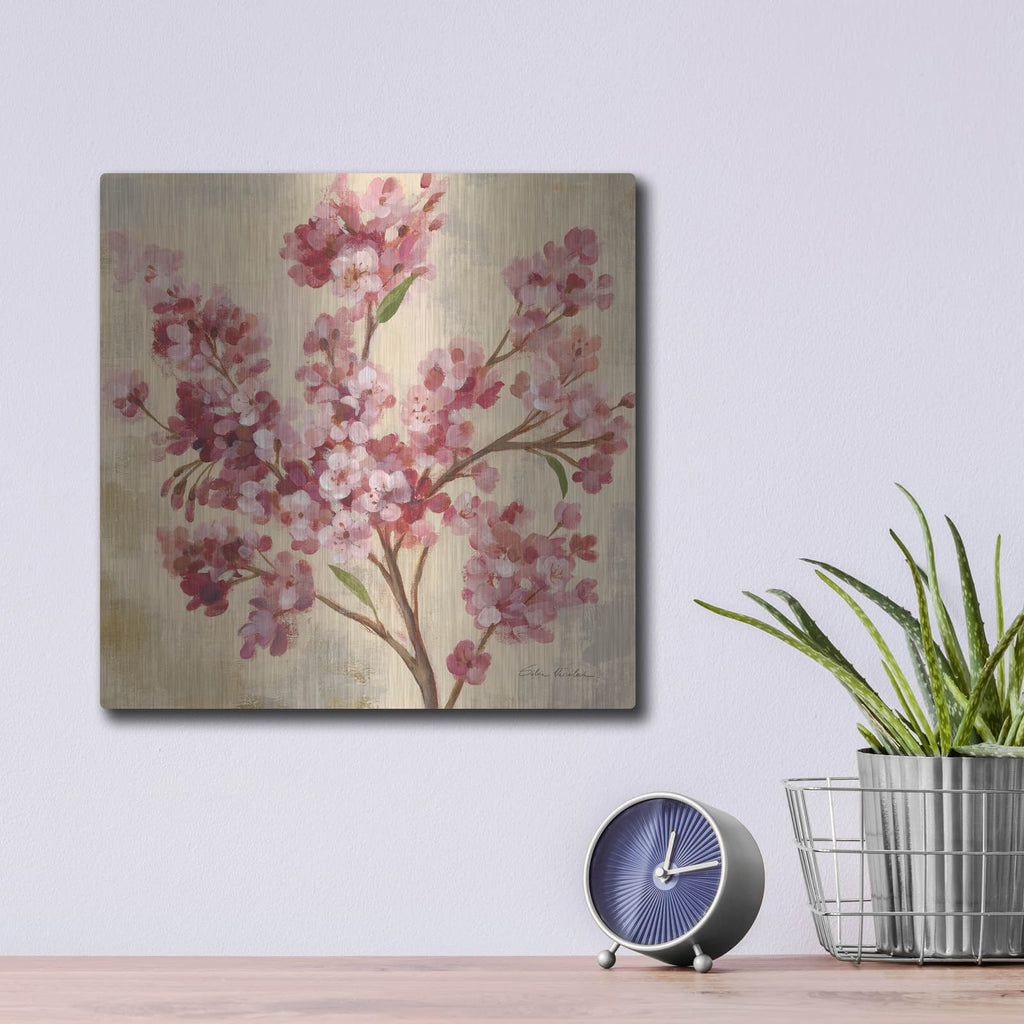 'Pink Cherry Branch 1' by Silvia Vassileva – Metal Wall Art, 12x12 room view