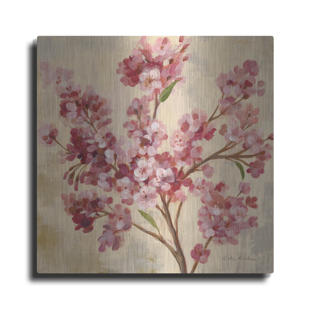 'Pink Cherry Branch 1' by Silvia Vassileva – Metal Wall Art