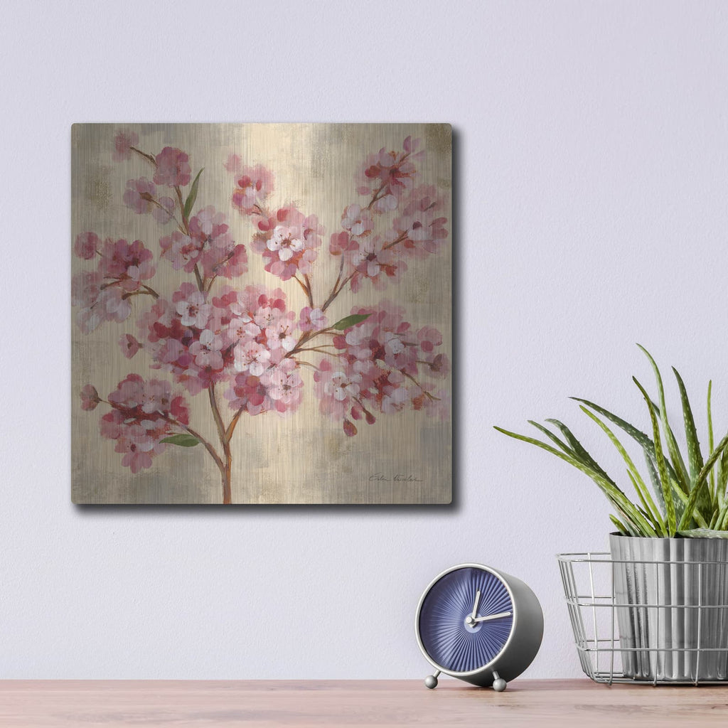 'Pink Cherry Branch 2' by Silvia Vassileva – Metal Wall Art, 12x12 room view