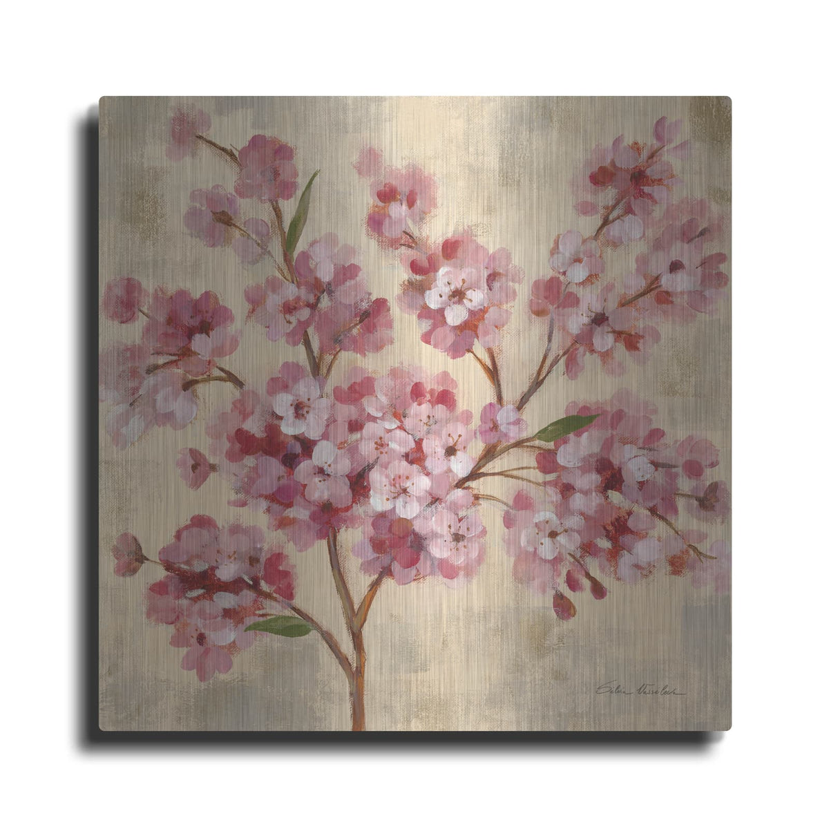 'Pink Cherry Branch 2' by Silvia Vassileva – Metal Wall Art