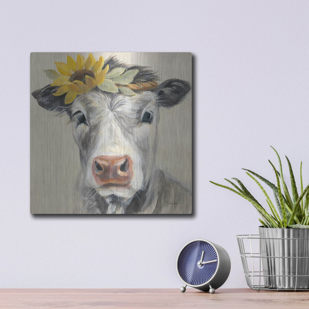 'Pretty Cow' by Silvia Vassileva – Metal Wall Art, 12x12 room view