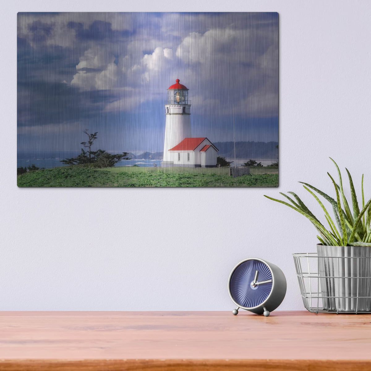 'Red Roof Lighthouse' by Dennis Frates – Metal Wall Art, 16x12 room view