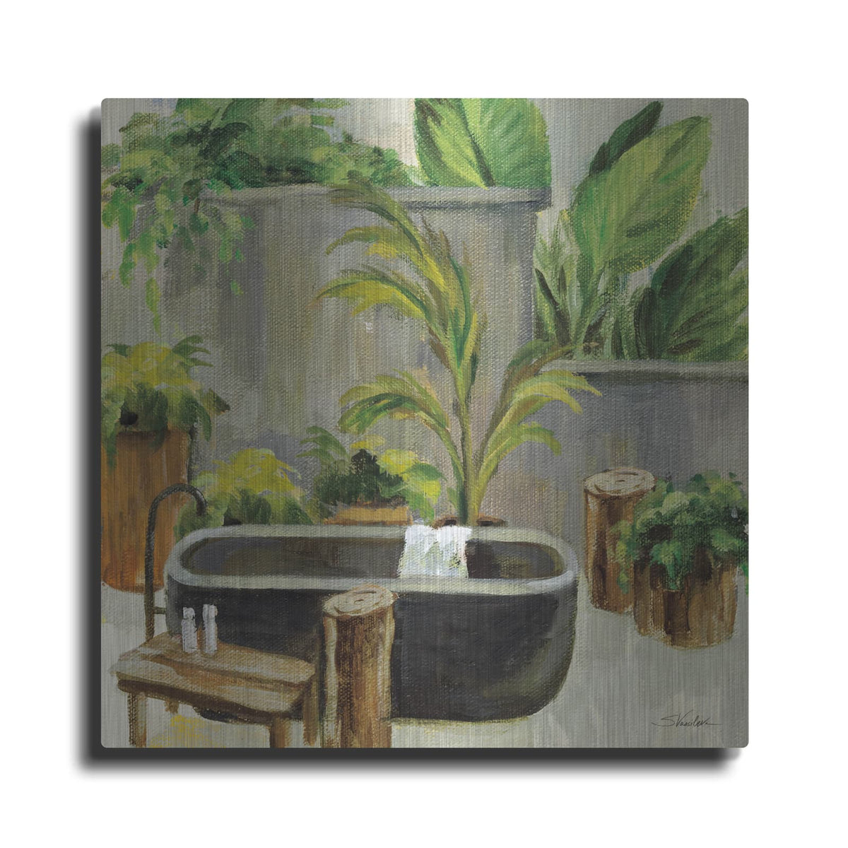 'Tropical Bath 1' by Silvia Vassileva – Metal Wall Art