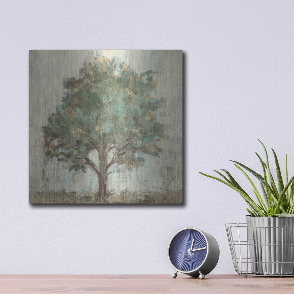 'Verdi Trees 1 Light Green C' by Silvia Vassileva – Metal Wall Art, 12x12 room view