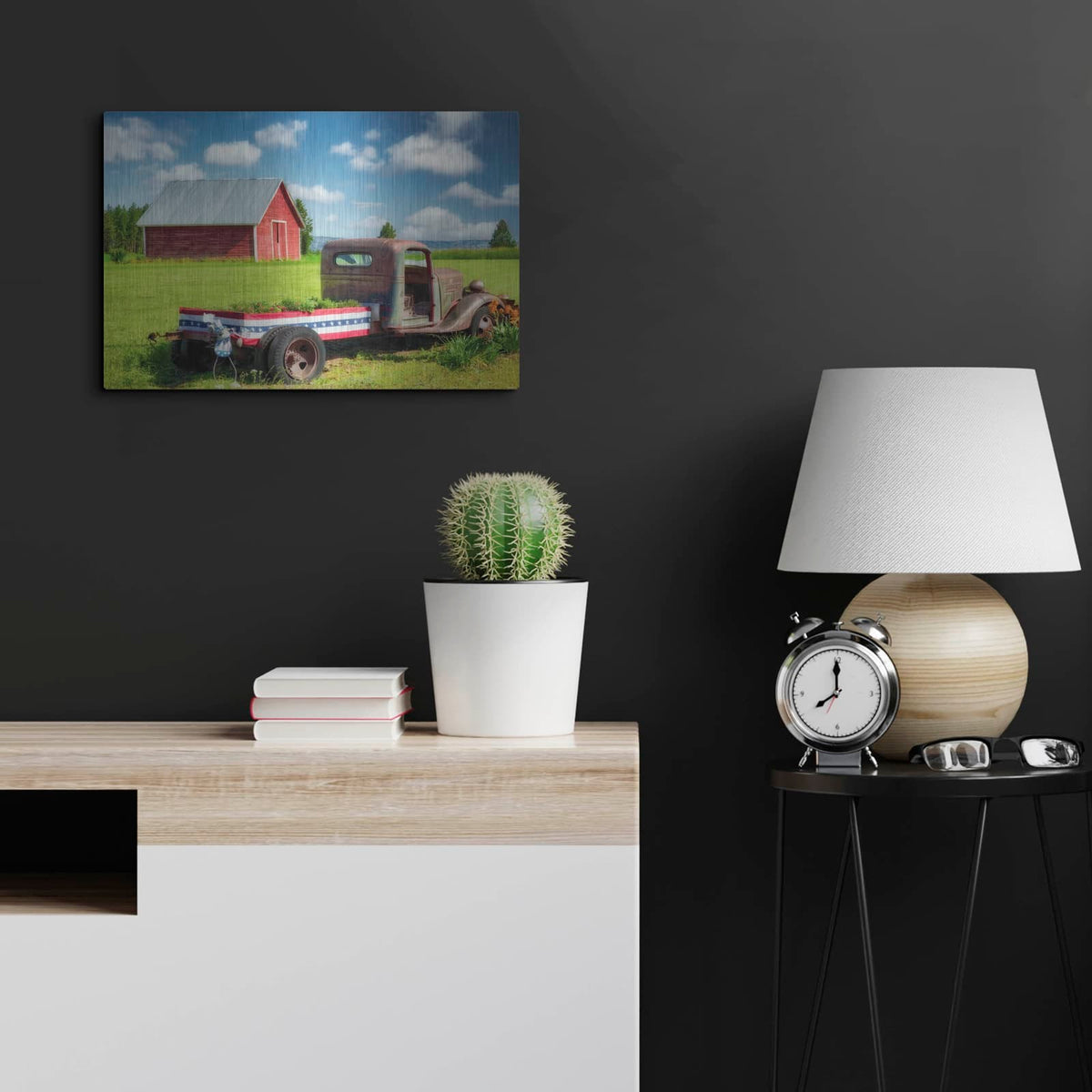 'Barn and Truck' by Dennis Frates – Metal Wall Art, 24x16 room view
