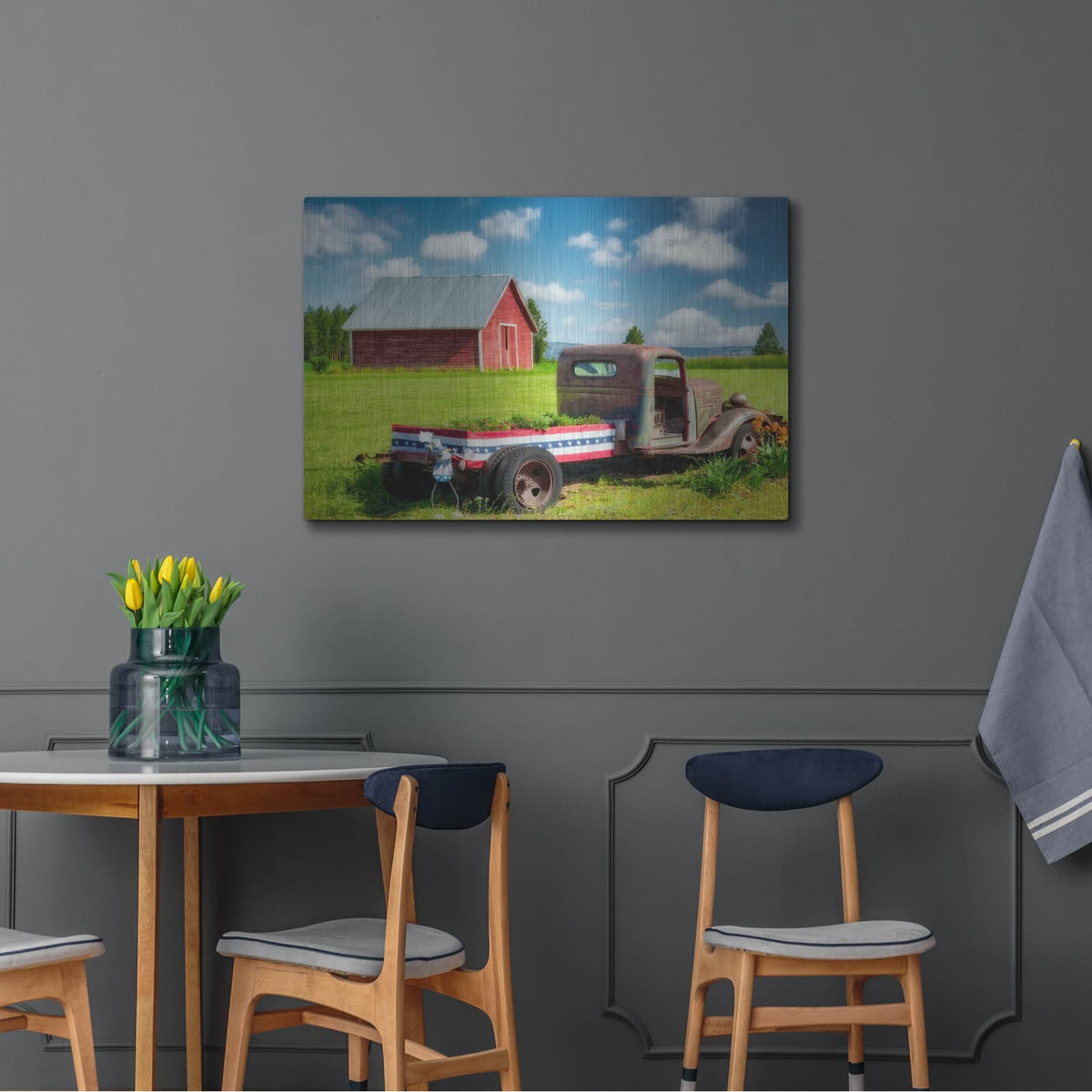 'Barn and Truck' by Dennis Frates – Metal Wall Art, 36x24 room view